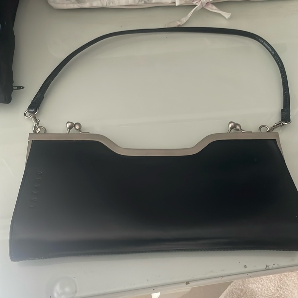 Black leather clutch with strap